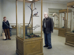 Kadrs no zviedru absurda traģikomēdijas Balodis apsēdās uz zara, prātojot par eksistenci, kas saņēma Venēcijas kinofestivāla galveno balvu.