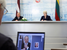 Latvijas un Lietuvas prezidenti preses konferencē. Foto: Valsts prezidenta kanceleja