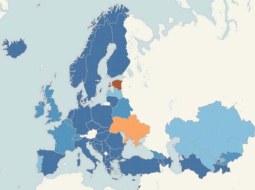 PVO ziņojumā ievietotā karte rāda HIV inficēto skaitu uz 100 000 iedzīvotāju.