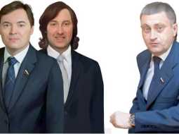 Andrejs Molčanovs (no kreisās), Artūrs Jeresjko un Eduards Janakovs. Ilustrācija no žurnāla "Ir"