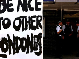 Londonieši aicina grautiņu rīkotājus būt labiem pret citiem. Foto: AFP/LETA