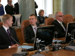 Jaunie valdības ministri (no kreisās) Edmunds Sprūdžs, Edgars Rinkēvičs, Roberts Ķīlis un Žaneta Jaunzeme-Grende. Foto: Raitis Plauks, F64