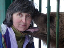 Velga Vītola kopā ar vienu no Līgatnes lāčiem. Foto no Vītolas personiskā arhīva