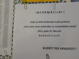 Paziņojums par akciju Rīgas Vidzemes priekšpilsētas VSAA nodaļā. Foto: Dairis Anučins