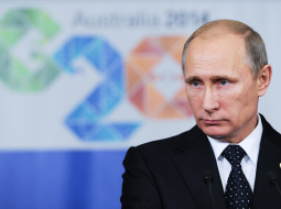 Krievijas prezidents Vladimirs Putins preses konferencē Brisbenā. Foto: ITAR-TASS/LETA