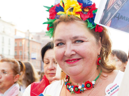 Jeļena Vasiļjeva protesta akcijā Ukrainā šovasar.