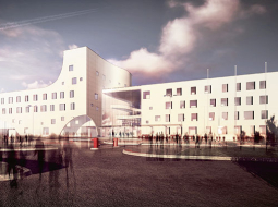 Slimnīcas A korpusa jaunbūves pirmās kārtas vizualizācija. Projektētājs — Sarma Norde arhitekti
