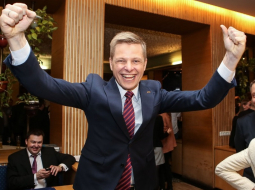 Par galvaspilsētas mēra amatu sacentīsies Liberāļu kustības kandidāts Remigijs Šimašus (attēlā) un pašreizējais mērs, Lietuvas brīvības savienības kandidāts Artūrs Zuoks. Foto no "Delfi.lt"