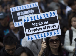 Vārda un preses brīvības atbalsta demonstrācija pirms gada Honkongā. Foto: AFP/LETA