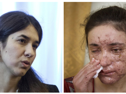 Jezīdu kopienas locekles Nadia Murada(pa kreisi) un Lamija Hadži Bašara. Foto: TT NYHETSBYRAN/LETA