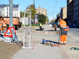 Krišjāņa Barona ielas remonts. Foto: Zane Bitere, LETA.