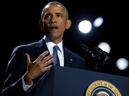 ASV prezidents Baraks Obama, sakot pēdējo runu amatā. Foto: Johnatan Ernst, REUTERS/LETA.