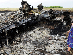 Grabovas ciema iedzīvotāja pie avarējušās lidmašīnas galvenā vraka.