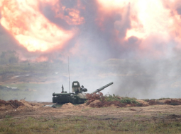 Krievijas un Baltkrievijas militārie manevri "Zapad 2017" Baltkrievijas poligonā Borisovā. Foto: EPA/LETA