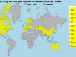 Karte ar valstīm, kuras Phjončhanas spēlēs ieguva medaļas.