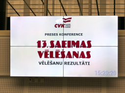Centrālā vēlēšanu komisija informē par 13. Saeimas vēlēšanu rezultātiem. Foto: Evija Trifanova, LETA