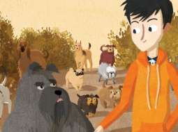 Kadrs no animācijas filmas Jēkabs, 
Mimmi un runājošie 
suņi