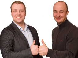 No kreisās: Jānis Leitāns un Pēters Sutta,
SIA Sport Revolution īpašnieki.
Foto — Gints Ivuškāns