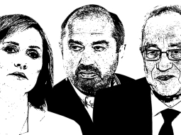 Politiķe Baiba Broka, Skonto Būve vadītājs Guntis Rāvis un Skonto Būve līdzīpašnieks Ivars Millers.
Ilustrācijai izmantoti LETA foto