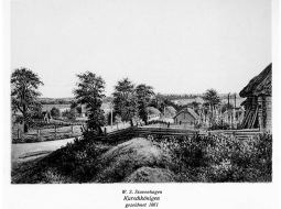 Kuršu ķoniņu ciems. Vilhelma Zigfrīda Stefenhāgena zīmējums. 1861. gads. Latvijas Nacionālā bibliotēka