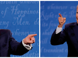 Donalds Tramps un Džo Baidens pirmajās vēlēšanu debatēs 29. septembrī.
Foto — Scanpix