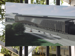 Dzelzceļa projekta "Rail Baltica" stacijas vizualizācija pie lidostas. Foto: Evija Trifanova, LETA