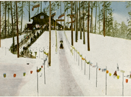 Kamaniņu un bobsleja trase jeb tā sauktais rodeļbānis Āgenskalnā 1910. gadā.
Foto no LNDB kolekcijas Zudusī Latvija. Oriģināls LNB krājumā