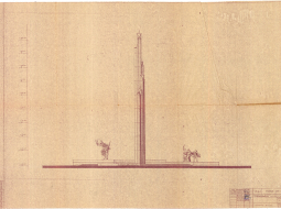 Latvijas Nacionālā arhīva fondā saglabātā skice no 1985. gadā atklātā pieminekļa Padomju armijas karavīriem — Rīgas pilsētas atbrīvotājiem no vācu fašistu okupantiem celtniecības dokumentācijas