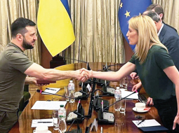 Ukrainas prezidenta Volodimira Zelenska un Eiropas Parlamenta prezidentes Robertas Metsolas tikšanās 2022. gada 1. aprīlī