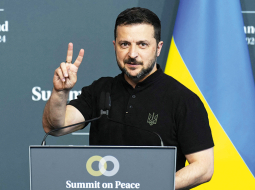 Ukrainas prezidents Šveicē notikušā Miera samita noslēguma preses konferencē 16. jūnijā.
Foto — Scanpix