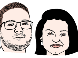 Jans Ērls-Ružickis un Vitaļina Ševčenko. 
Zīmējums — Ernests Kļaviņš